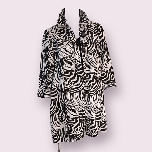 Style & Co Linen Zebra Print Wrap Jacket Long Black White - Picture 5 of 7
